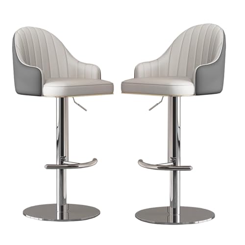 NMVAWIPT Verstellbare, Drehbare Barhocker Im 2er-Set, Moderne Aus Kunstleder Mit Rückenlehne, Armlose Metallbeine, Esszimmerstühle for Kücheninsel, Pub(Light Grey) von NMVAWIPT