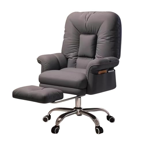 NMVAWIPT Verstellbarer, Verstellbarer Bürostuhl Mit Rollen, 360°-Drehgelenk Mit Fußstütze Und Gepolsterten Armlehnen, Ergonomischer Gaming- Und Computer-Schreibtischstuhl(Daek Grey,with Footstool) von NMVAWIPT