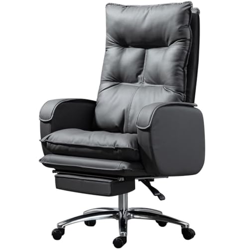 NMVAWIPT Verstellbarer Chefsessel – 90° Bis 170° Verstellbarer Schreibtischstuhl Aus Leder – Ergonomischer Drehstuhl Mit 300 Kg Tragkraft(Gray,115) von NMVAWIPT