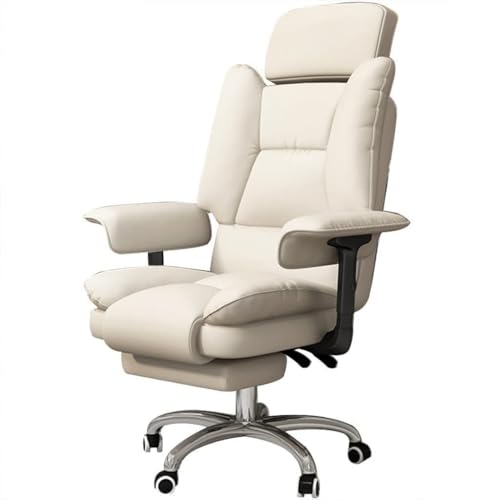 NMVAWIPT Verstellbarer Chefsessel Mit Fußstütze – Verstellbarer Leder-Arbeitsstuhl, Ergonomisches Design, 150 Kg Tragkraft(Off,White) von NMVAWIPT