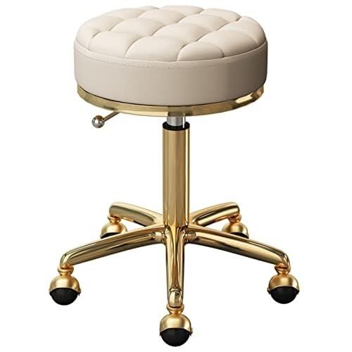 NMVAWIPT Verstellbarer Drehbarer Barhocker Mit Goldener Basis Und Rollen, 33 cm Runder Sitz for Salon, Büro, Zuhause von NMVAWIPT