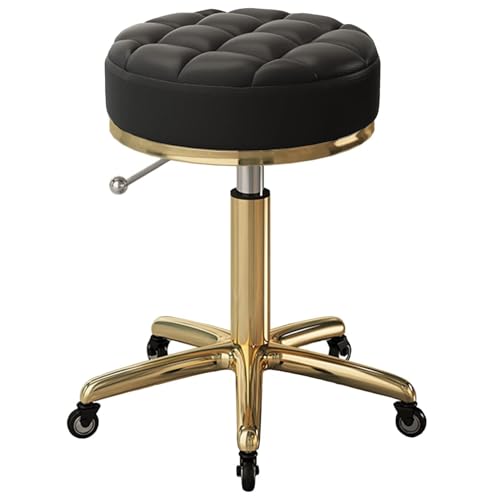 NMVAWIPT Verstellbarer Drehbarer Rollhocker Mit 5 Titan-Gold-Klauen, 13 Zoll PU-Ledersitz for Home Spa Coffee Shop(Black) von NMVAWIPT