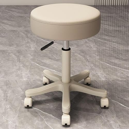 NMVAWIPT Verstellbarer Drehbarer Thekenhocker, 360 °, Kunstleder, Barstuhl Mit Metallrahmen for Küche Und Esszimmer(Beige |Backless|,Pulley) von NMVAWIPT