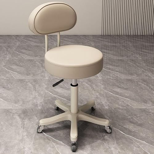 NMVAWIPT Verstellbarer Drehbarer Thekenhocker, 360 °, Kunstleder, Barstuhl Mit Metallrahmen for Küche Und Esszimmer(Beige |with Back|,Mute) von NMVAWIPT