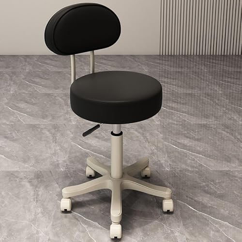 NMVAWIPT Verstellbarer Drehbarer Thekenhocker, 360 °, Kunstleder, Barstuhl Mit Metallrahmen for Küche Und Esszimmer(Black |with Back|,Pulley) von NMVAWIPT