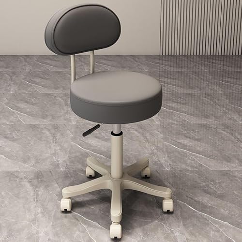 NMVAWIPT Verstellbarer Drehbarer Thekenhocker, 360 °, Kunstleder, Barstuhl Mit Metallrahmen for Küche Und Esszimmer(Grey |with Back|,Pulley) von NMVAWIPT