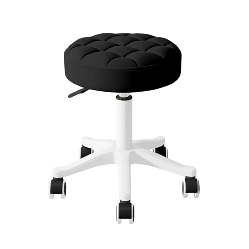NMVAWIPT Verstellbarer Rollhocker Ohne Armlehnen, Kompakte Stühle Aus PU-Leder Mit 360°-Drehung, Vielseitig Einsetzbar for Salon, Büro, Zuhause Und Bar(Black,Set of 1) von NMVAWIPT