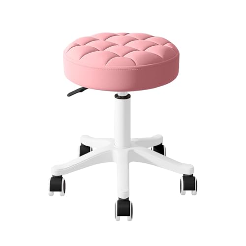 NMVAWIPT Verstellbarer Rollhocker Ohne Armlehnen, Kompakte Stühle Aus PU-Leder Mit 360°-Drehung, Vielseitig Einsetzbar for Salon, Büro, Zuhause Und Bar(Pink,Set of 2) von NMVAWIPT