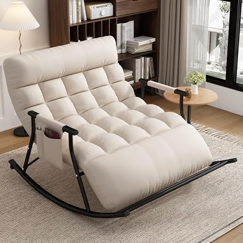 NMVAWIPT Wohnzimmer Moderner Doppelschlafzimmer-Schaukelstuhl Mit Liege-Seitentaschen, Verstellbarer Rückenlehne, Beinstütze, Freizeitcouch(#1,Black Pipe) von NMVAWIPT