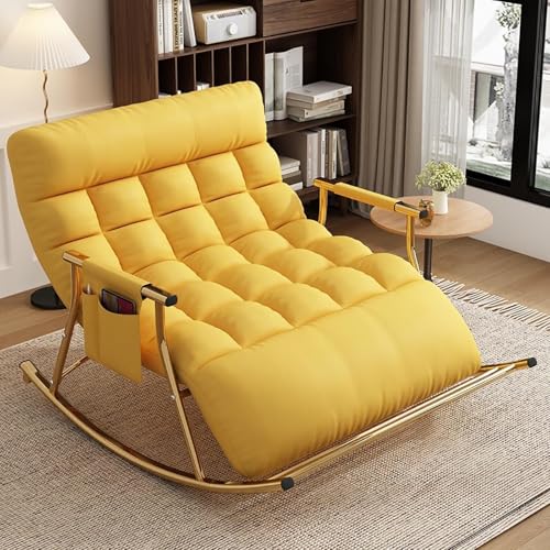 NMVAWIPT Wohnzimmer Moderner Doppelschlafzimmer-Schaukelstuhl Mit Liege-Seitentaschen, Verstellbarer Rückenlehne, Beinstütze, Freizeitcouch(#4,Gold Pipe) von NMVAWIPT