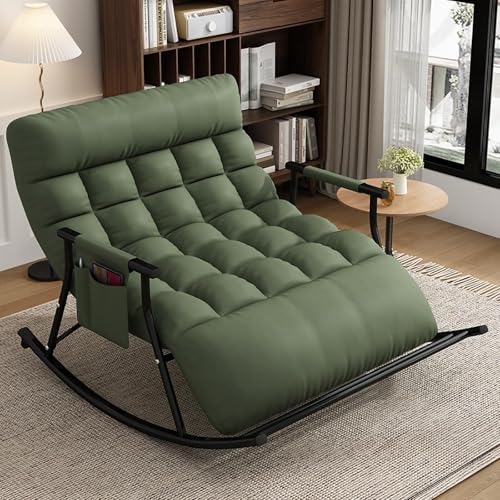 NMVAWIPT Wohnzimmer Moderner Doppelschlafzimmer-Schaukelstuhl Mit Liege-Seitentaschen, Verstellbarer Rückenlehne, Beinstütze, Freizeitcouch(#8,Black Pipe) von NMVAWIPT