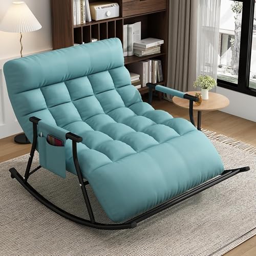 NMVAWIPT Wohnzimmer Moderner Doppelschlafzimmer-Schaukelstuhl Mit Liege-Seitentaschen, Verstellbarer Rückenlehne, Beinstütze, Freizeitcouch(Blue,Black Pipe) von NMVAWIPT