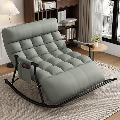 NMVAWIPT Wohnzimmer Moderner Doppelschlafzimmer-Schaukelstuhl Mit Liege-Seitentaschen, Verstellbarer Rückenlehne, Beinstütze, Freizeitcouch(Darkgrey,Black Pipe) von NMVAWIPT
