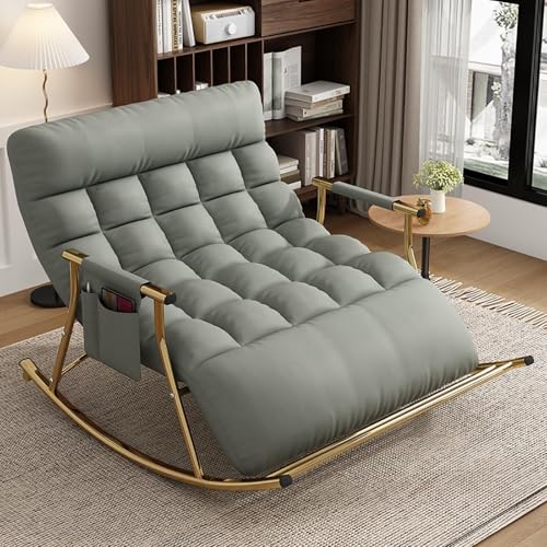 NMVAWIPT Wohnzimmer Moderner Doppelschlafzimmer-Schaukelstuhl Mit Liege-Seitentaschen, Verstellbarer Rückenlehne, Beinstütze, Freizeitcouch(Darkgrey,Gold Pipe) von NMVAWIPT