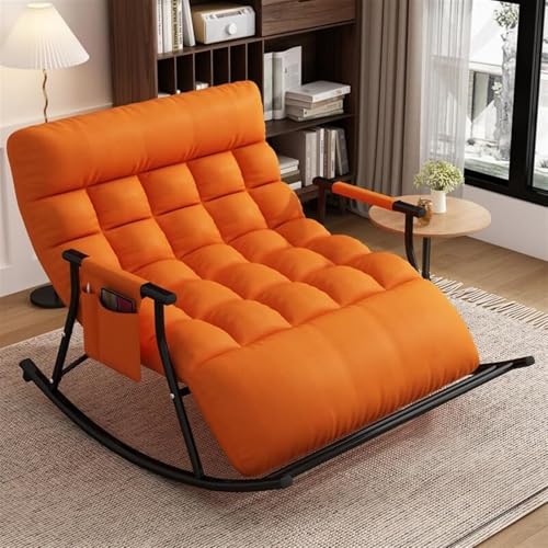 NMVAWIPT Wohnzimmer Moderner Doppelschlafzimmer-Schaukelstuhl Mit Liege-Seitentaschen, Verstellbarer Rückenlehne, Beinstütze, Freizeitcouch(Orange,Black Pipe) von NMVAWIPT
