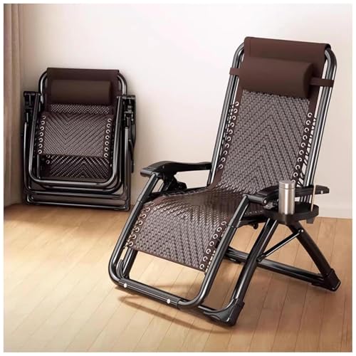 NMVAWIPT Zero Gravity Stuhl Mit Kissen Und Becherhalter, Verstellbarer Klappbarer Outdoor- Terrassen- Liegestuhl, Rattan- Camping- Lounge Für Rasen, Terrasse Garten von NMVAWIPT