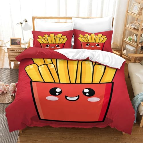 NNAWFJXG Pommes Frites 3D Bettwäsche-Set Mikrofaser Autotoon Bettbezug Und Kissenbezug Mit Reißverschluss 3 Teilig Sets Geeignet Für Erwachsene Und Kinder Single（140x200cm） von NNAWFJXG