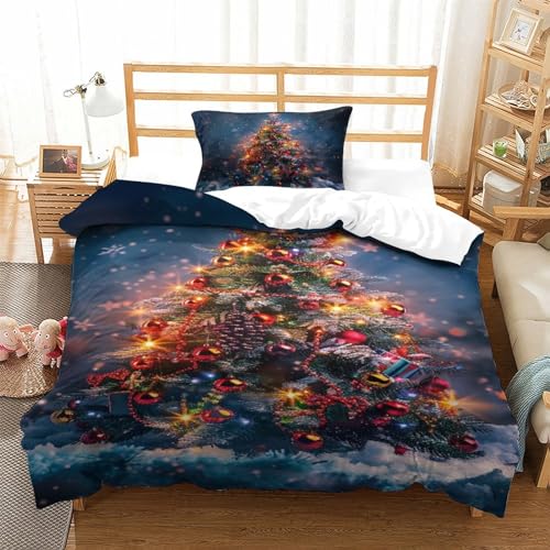 Weihnachtsbaum Bettwäsche 3D Weihnachten Bettbezug Set Bettwäsche Set 2 Teilig Sets Bettbezüge Mikrofaser Mit Reißverschluss Und Kissenbezug Geeignet Für Erwachsene Und Kinder Single（135x200cm） von NNAWFJXG