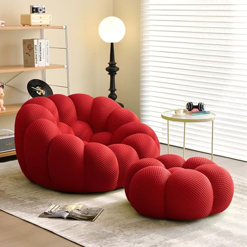 NNBDEY Lazy Sofa Sitzsacksofa, gepolsterte Couch mit Fußhocker, mit Memory-Schaum gefüllte Sitzsackcouch für Wohnzimmer, Schlafzimmer, Apartment (Farbe: Orange) (Rot, Einheitsgröße) von NNBDEY