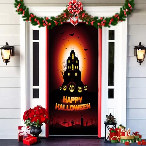 2025 Christmas and Halloween Front Door Cover, Halloween Fitted Elastic Fabric Stretchable Stretch Door Cover, a Fun and Festive Christmass Decor for Indoor Outdoors Home Ornament (10) von NNBWLMAEE