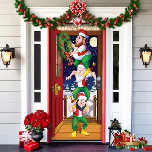 2025 Christmas and Halloween Front Door Cover, Halloween Fitted Elastic Fabric Stretchable Stretch Door Cover, a Fun and Festive Christmass Decor for Indoor Outdoors Home Ornament (11) von NNBWLMAEE