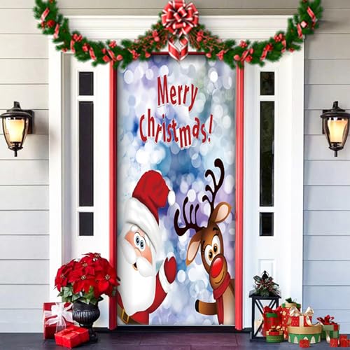 2025 Christmas and Halloween Front Door Cover, Halloween Fitted Elastic Fabric Stretchable Stretch Door Cover, a Fun and Festive Christmass Decor for Indoor Outdoors Home Ornament (12) von NNBWLMAEE