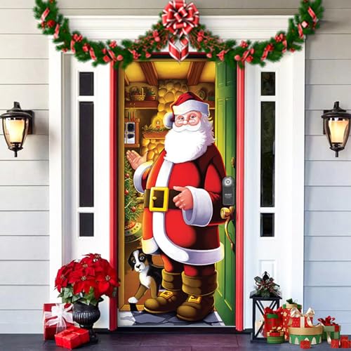 2025 Christmas and Halloween Front Door Cover, Halloween Fitted Elastic Fabric Stretchable Stretch Door Cover, a Fun and Festive Christmass Decor for Indoor Outdoors Home Ornament (13) von NNBWLMAEE