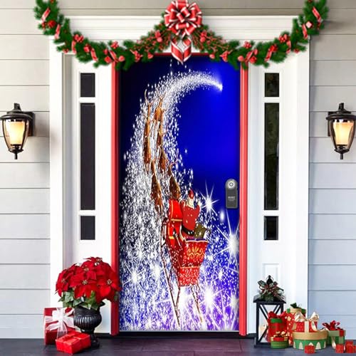 2025 Christmas and Halloween Front Door Cover, Halloween Fitted Elastic Fabric Stretchable Stretch Door Cover, a Fun and Festive Christmass Decor for Indoor Outdoors Home Ornament (15) von NNBWLMAEE