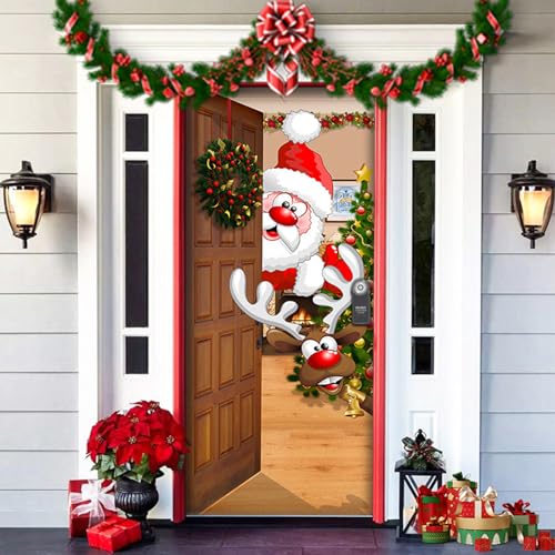 2025 Christmas and Halloween Front Door Cover, Halloween Fitted Elastic Fabric Stretchable Stretch Door Cover, a Fun and Festive Christmass Decor for Indoor Outdoors Home Ornament (16) von NNBWLMAEE