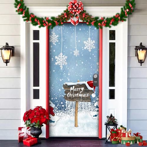 2025 Christmas and Halloween Front Door Cover, Halloween Fitted Elastic Fabric Stretchable Stretch Door Cover, a Fun and Festive Christmass Decor for Indoor Outdoors Home Ornament (18) von NNBWLMAEE