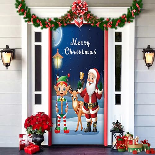 2025 Christmas and Halloween Front Door Cover, Halloween Fitted Elastic Fabric Stretchable Stretch Door Cover, a Fun and Festive Christmass Decor for Indoor Outdoors Home Ornament (2) von NNBWLMAEE