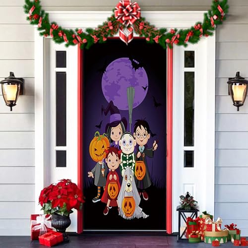 2025 Christmas and Halloween Front Door Cover, Halloween Fitted Elastic Fabric Stretchable Stretch Door Cover, a Fun and Festive Christmass Decor for Indoor Outdoors Home Ornament (20) von NNBWLMAEE