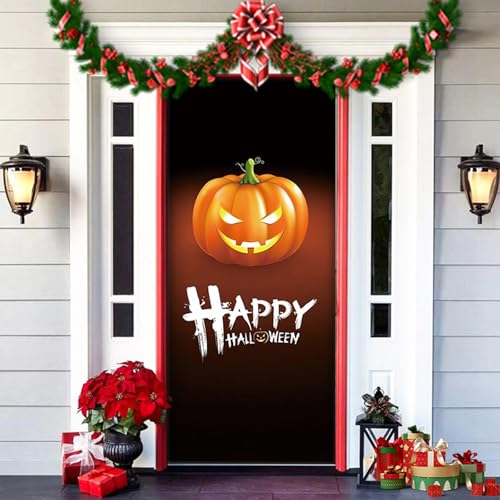 2025 Christmas and Halloween Front Door Cover, Halloween Fitted Elastic Fabric Stretchable Stretch Door Cover, a Fun and Festive Christmass Decor for Indoor Outdoors Home Ornament (22) von NNBWLMAEE