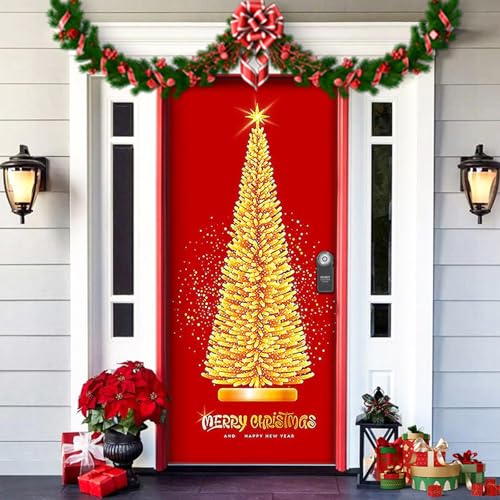 2025 Christmas and Halloween Front Door Cover, Halloween Fitted Elastic Fabric Stretchable Stretch Door Cover, a Fun and Festive Christmass Decor for Indoor Outdoors Home Ornament (23) von NNBWLMAEE