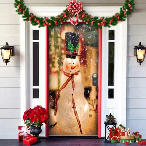 2025 Christmas and Halloween Front Door Cover, Halloween Fitted Elastic Fabric Stretchable Stretch Door Cover, a Fun and Festive Christmass Decor for Indoor Outdoors Home Ornament (24) von NNBWLMAEE