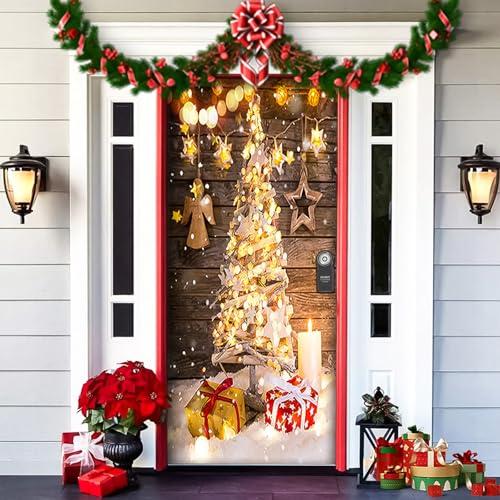 2025 Christmas and Halloween Front Door Cover, Halloween Fitted Elastic Fabric Stretchable Stretch Door Cover, a Fun and Festive Christmass Decor for Indoor Outdoors Home Ornament (25) von NNBWLMAEE