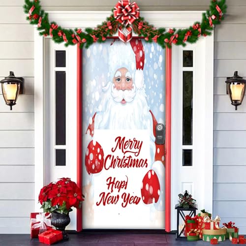 2025 Christmas and Halloween Front Door Cover, Halloween Fitted Elastic Fabric Stretchable Stretch Door Cover, a Fun and Festive Christmass Decor for Indoor Outdoors Home Ornament (3) von NNBWLMAEE