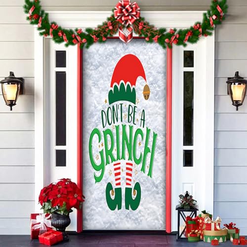 2025 Christmas and Halloween Front Door Cover, Halloween Fitted Elastic Fabric Stretchable Stretch Door Cover, a Fun and Festive Christmass Decor for Indoor Outdoors Home Ornament (7) von NNBWLMAEE