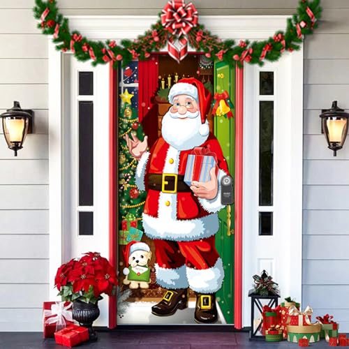 2025 Christmas and Halloween Front Door Cover, Halloween Fitted Elastic Fabric Stretchable Stretch Door Cover, a Fun and Festive Christmass Decor for Indoor Outdoors Home Ornament (8) von NNBWLMAEE