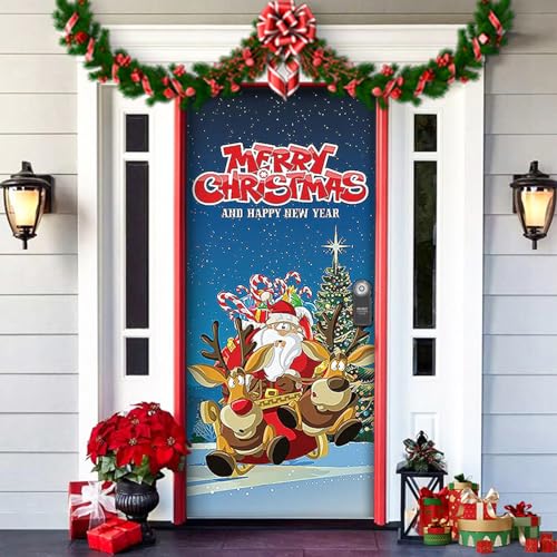 2025 Christmas and Halloween Front Door Cover, Halloween Fitted Elastic Fabric Stretchable Stretch Door Cover, a Fun and Festive Christmass Decor for Indoor Outdoors Home Ornament (9) von NNBWLMAEE