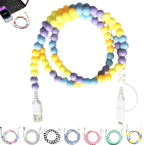 4 In 1 Beaded Charging Cord, Cute Colorful 4-In-1 Beaded Charging Cable for Mobile Phone, Desirablte Retractable Tangle-Free for All Device USB C & Type C (A-7) von NNBWLMAEE