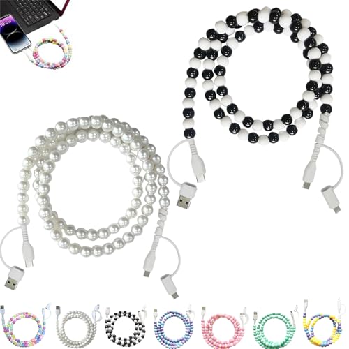 4 In 1 Beaded Charging Cord, Cute Colorful 4-In-1 Beaded Charging Cable for Mobile Phone, Desirablte Retractable Tangle-Free for All Device USB C & Type C (B-8) von NNBWLMAEE