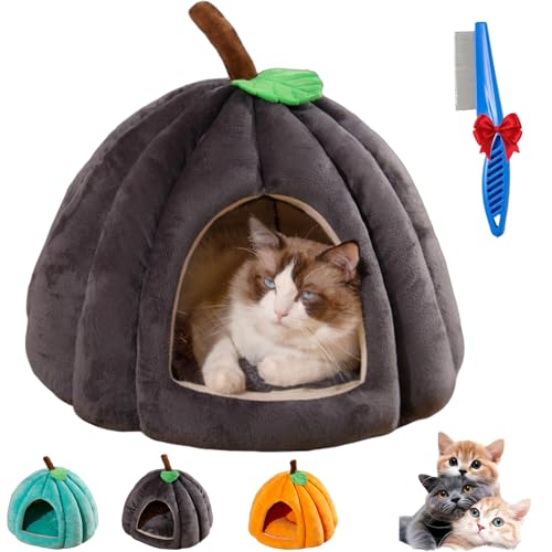 Kürbis-Katzenbett, 2025 Neue Halloween-Katzenhöhle, Süßes Katzenzelt In Kürbisform Mit Abnehmbarem Kissen, Warmes Nest Für Katzen Und Welpen Für Drinnen (Gray,L) von NNBWLMAEE