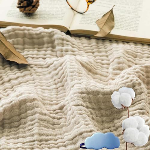 NNBWLMAEE Musselin Decke 150 X 200, Musselin Decke Erwachsene Sommer, Montivo Sanfte Musselindecke, Aus 100% Natur Baumwolle, Leicht Atmungsaktiv KüHldecken Zum Schlafen Baby (Beige, King(200x230)) von NNBWLMAEE