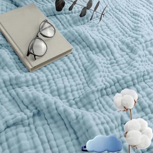 NNBWLMAEE Musselin Decke 150 X 200, Musselin Decke Erwachsene Sommer, Montivo Sanfte Musselindecke, Aus 100% Natur Baumwolle, Leicht Atmungsaktiv KüHldecken Zum Schlafen Baby (Blau, Normal(130x150)) von NNBWLMAEE