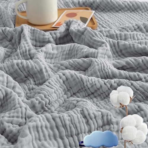 NNBWLMAEE Musselin Decke 150 X 200, Musselin Decke Erwachsene Sommer, Montivo Sanfte Musselindecke, Aus 100% Natur Baumwolle, Leicht Atmungsaktiv KüHldecken Zum Schlafen Baby (Grau, Normal(130x150)) von NNBWLMAEE