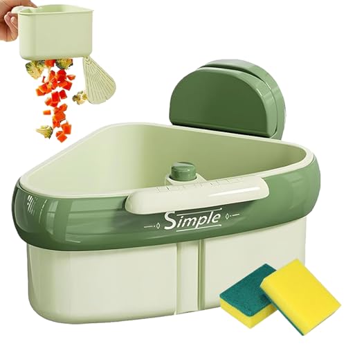 NNBWLMAEE Suction Cup Sink Corner Rack, 2025 New Upgraded Corner Sink Strainer Drainer Basket, Press Automatic Dumping Kitchen Food Residue Waste Leftovers Strainer for Over The Sink (Blue) von NNBWLMAEE
