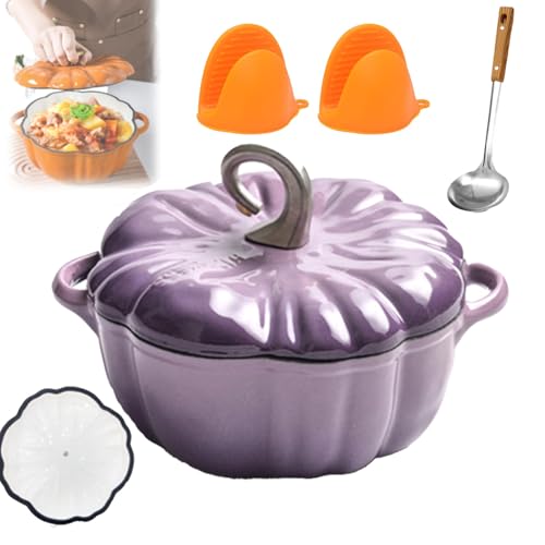 Pumpkin Dutch Oven Pot with Lid, Enameled Cast Iron Pumpkin Dutch Ovens with Lid, Pumpkins Shaped Cast Iron Ovens for Cooking, 4-Quart, Non-Stick, Double Handle, for All Stovetops (D,7.9in) von NNBWLMAEE