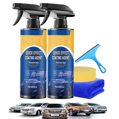Quick Effect Coating Agent, Advanced Multi-Functional Car Quick Acting Coating Agent Spray, 3 In 1 Car Oil Film Cleaner, Quickly Coat Car Wax Polish Spray Waterless Wash (2pcs) von NNBWLMAEE