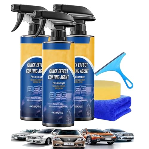 Quick Effect Coating Agent, Advanced Multi-Functional Car Quick Acting Coating Agent Spray, 3 In 1 Car Oil Film Cleaner, Quickly Coat Car Wax Polish Spray Waterless Wash (3pcs) von NNBWLMAEE